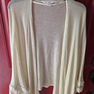 LC Lauren Conrad Cream Open-Front Cardigan with Lace Cuffs